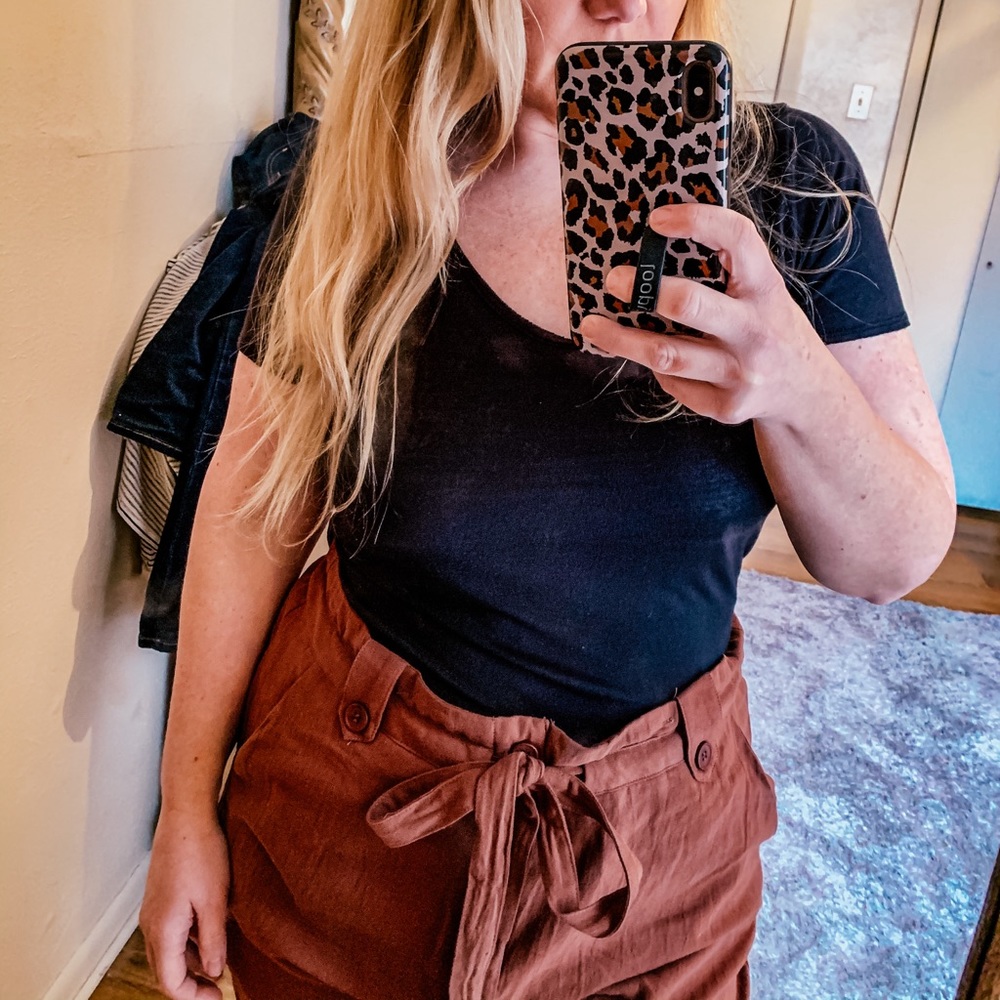 High waisted paper bag pants